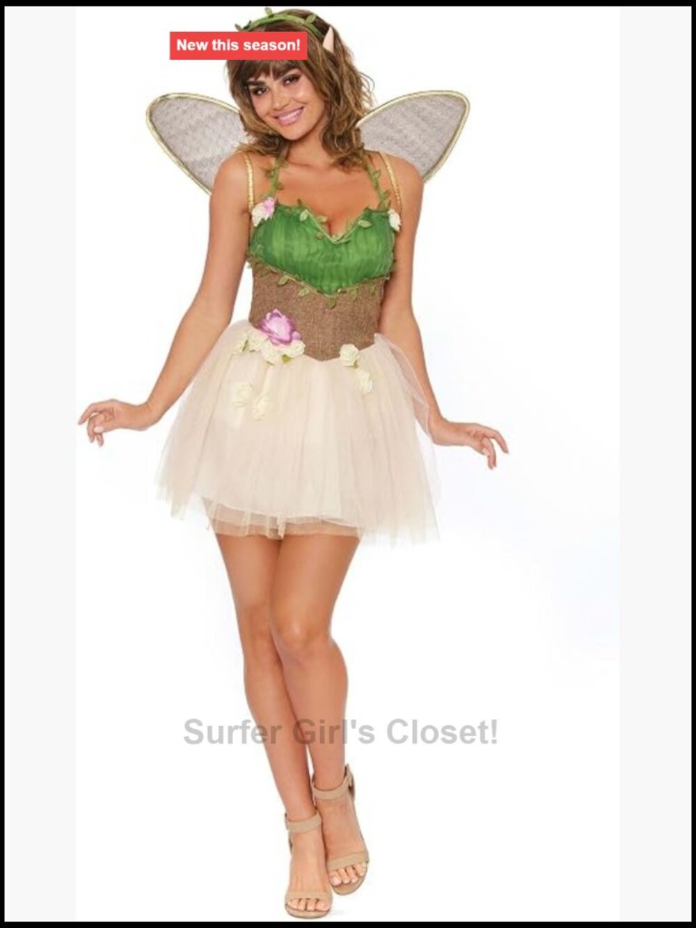 Women's Woodland Fairy Costume Dress with Faux Flowers and Leaves